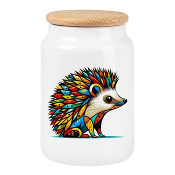 Igel - Keksdose mit Holzdeckel - Weiß - Vorne