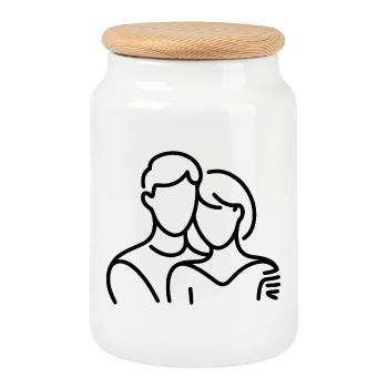 Abstract Natural Cycle Print Design - Cookie Jar with Wooden Lid - white - Front
