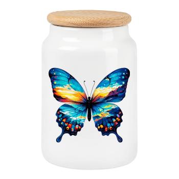 Papillon - Boîte à biscuits avec couvercle en bois - blanc - Devant