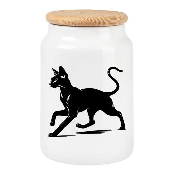 Oriental Shorthair Cat - Cookie Jar with Wooden Lid - white - Front