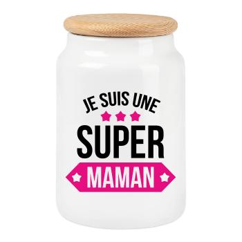 Je suis une super maman - Boîte à biscuits avec couvercle en bois - blanc - Devant