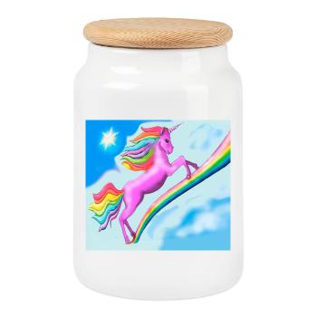 Unicorn and Rainbow - Cookie Jar with Wooden Lid - white - Front