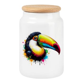 Toucan - Cookie Jar with Wooden Lid - white - Front