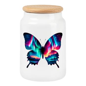 Papillon - Boîte à biscuits avec couvercle en bois - blanc - Devant