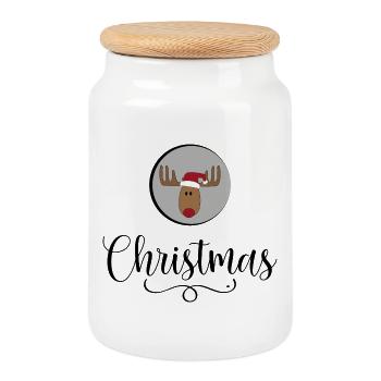 Noël - Boîte à biscuits avec couvercle en bois - blanc - Devant