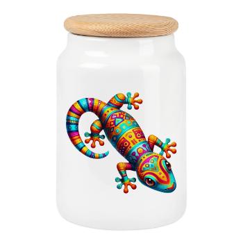 Gecko - Boîte à biscuits avec couvercle en bois - blanc - Devant