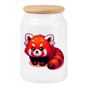 Red panda - Cookie Jar with Wooden Lid - white - Front