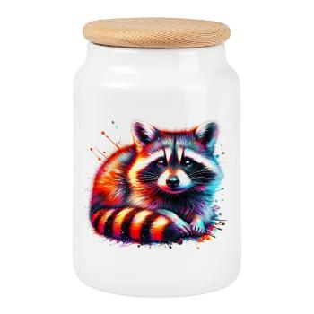 Raccoon - Cookie Jar with Wooden Lid - white - Front