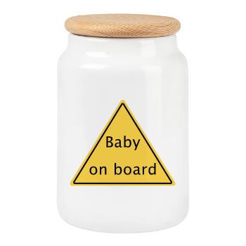 Baby on board - Cookie Jar with Wooden Lid - white - Front