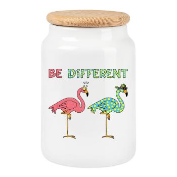 Flamant rose différent - Boîte à biscuits avec couvercle en bois - blanc - Devant