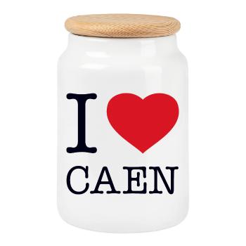 I LOVE CAEN - Keksdose mit Holzdeckel - Weiß - Vorne