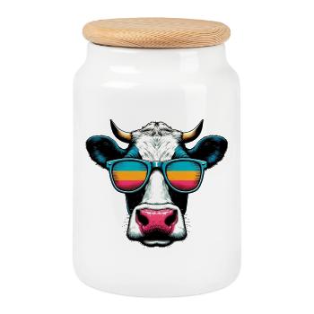 Cow - Cookie Jar with Wooden Lid - white - Front
