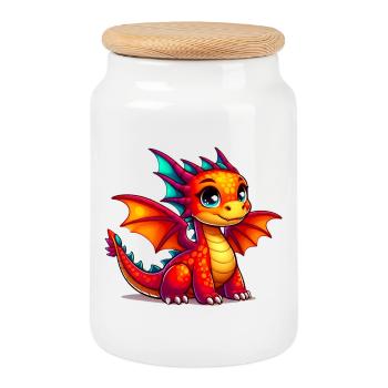 Drache - Keksdose mit Holzdeckel - Weiß - Vorne