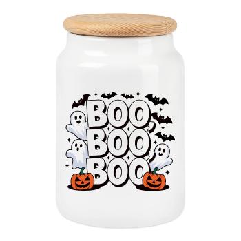 Boo Boo Boo Design d’Halloween - Boîte à biscuits avec couvercle en bois - blanc - Devant