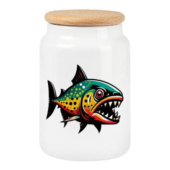 Piranha - Boîte à biscuits avec couvercle en bois - blanc - Devant