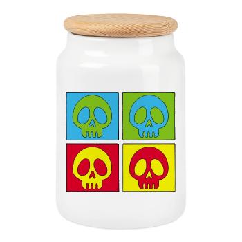 Pop art manga skull - Cookie Jar with Wooden Lid - white - Front