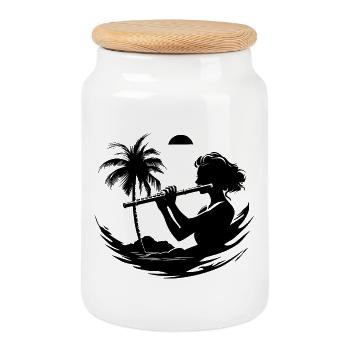 Flûtiste graphique - Boîte à biscuits avec couvercle en bois - blanc - Devant