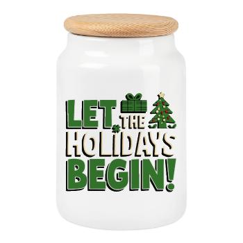 Let the Holidays Begin - Cookie Jar with Wooden Lid - white - Front