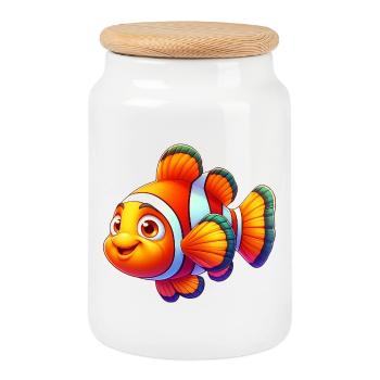 Poisson-clown - Boîte à biscuits avec couvercle en bois - blanc - Devant