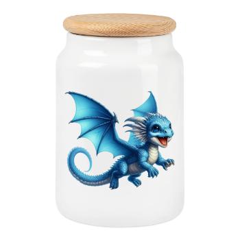 Dragon - Cookie Jar with Wooden Lid - white - Front