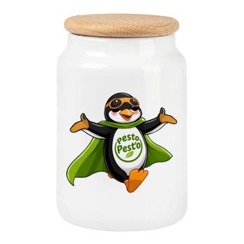 Pesto Pinguin fliegt in deinen Armen - Keksdose mit Holzdeckel - Weiß - Vorne