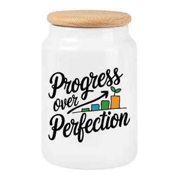 Progress Over Perfection Growth Chart - Cookie Jar with Wooden Lid - white - Front