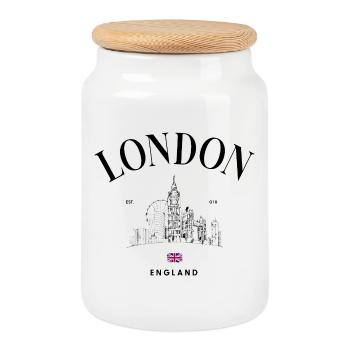 Union Jack Minimal-Emblem - Keksdose mit Holzdeckel - Weiß - Vorne
