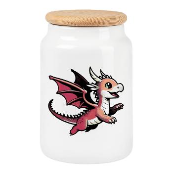 Drache - Keksdose mit Holzdeckel - Weiß - Vorne