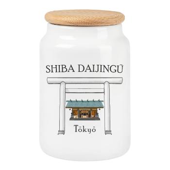 Tokyo, Shiba Daijingu Shrine, drawing Japan - Cookie Jar with Wooden Lid - white - Front