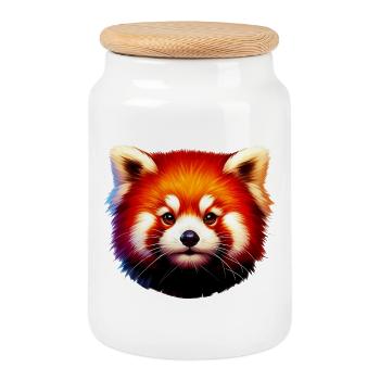 Red panda - Cookie Jar with Wooden Lid - white - Front