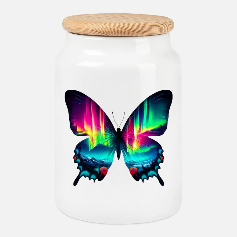 Schmetterling - Keksdose mit Holzdeckel - Weiß