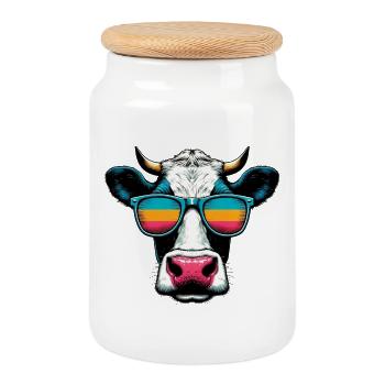 Cow - Cookie Jar with Wooden Lid - white - Front