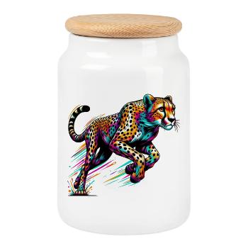 Cheetah - Cookie Jar with Wooden Lid - white - Front