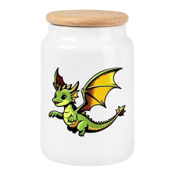 Dragon - Cookie Jar with Wooden Lid - white - Front