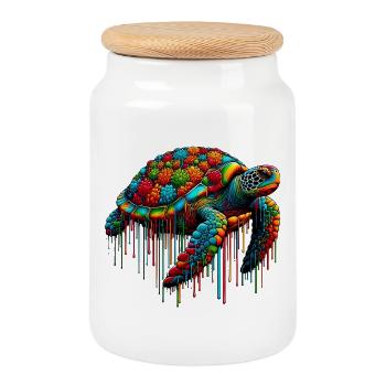 Tortue - Boîte à biscuits avec couvercle en bois - blanc - Devant