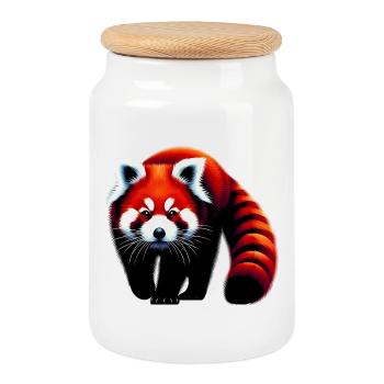 Red Panda - Cookie Jar with Wooden Lid - white - Front