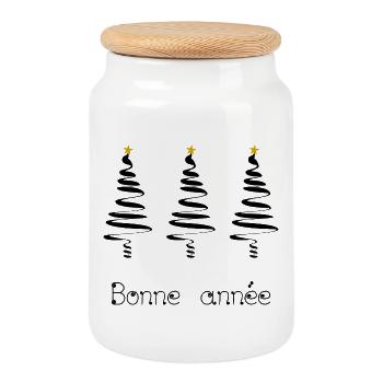 TANNE. ALLES GUTE ZUM NEUEN JAHR. SILVESTER - Keksdose mit Holzdeckel - Weiß - Vorne