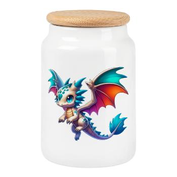 Dragon - Cookie Jar with Wooden Lid - white - Front