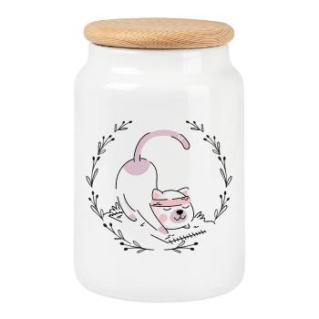 Pink Pup Blindfold Charm - Cookie Jar with Wooden Lid - white - Front