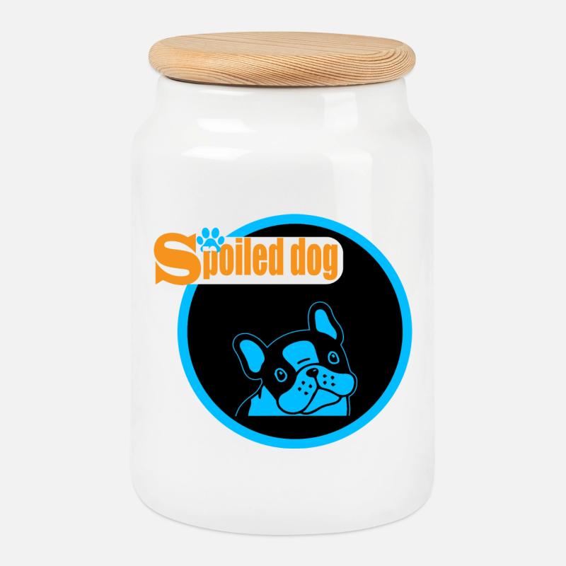 Blauer Hundekopf Logo Spoiled Dog - Keksdose mit Holzdeckel - Weiß