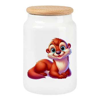 Otter - Cookie Jar with Wooden Lid - white - Front