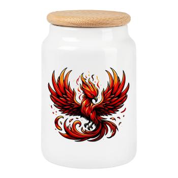 Red Phoenix - Cookie Jar with Wooden Lid - white - Front