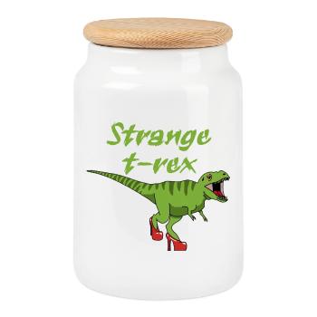 Seltsamer Tyrannosaurus Rex - Keksdose mit Holzdeckel - Weiß - Vorne