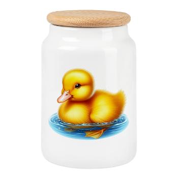Ente Ente Ente Ente Ente - Keksdose mit Holzdeckel - Weiß - Vorne
