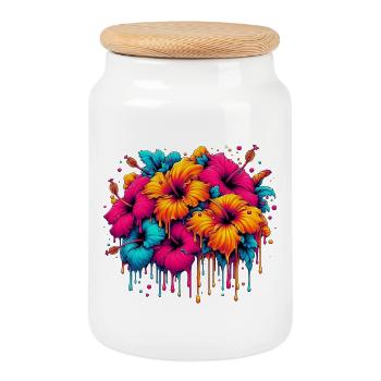 Fleurs d’hibiscus - Boîte à biscuits avec couvercle en bois - blanc - Devant