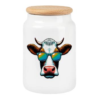 Cow - Cookie Jar with Wooden Lid - white - Front