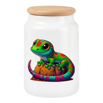 Gecko - Cookie Jar with Wooden Lid - white - Front