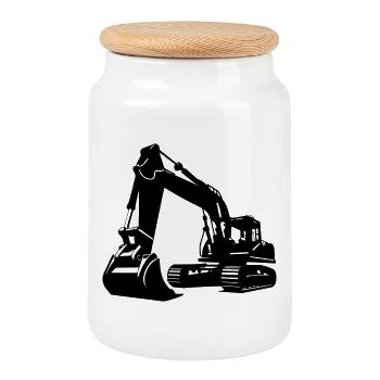 Bagger / excavator - Keksdose mit Holzdeckel - Weiß - Vorne
