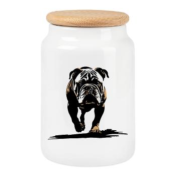 Bulldog Bulldogs Silhouette - Cookie Jar with Wooden Lid - white - Front