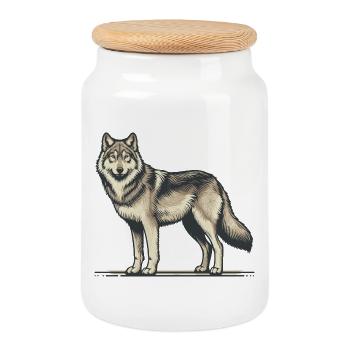 Loup - Boîte à biscuits avec couvercle en bois - blanc - Devant